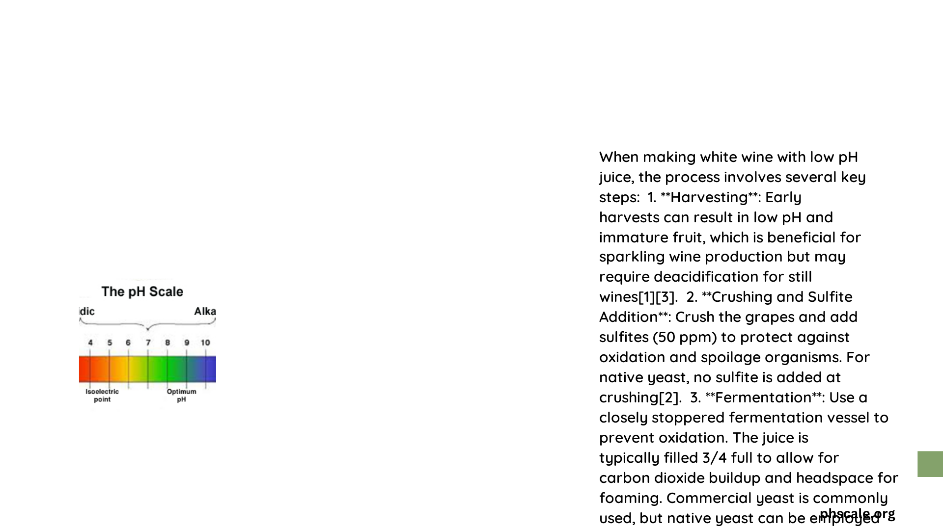 white wine making process with low ph juice